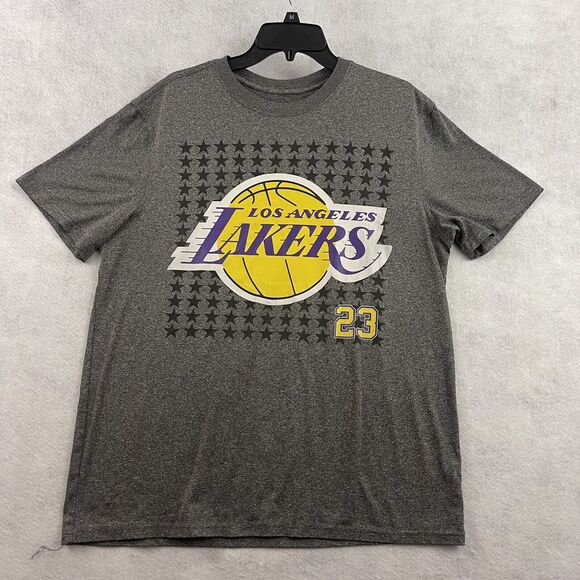 NBA Los Angeles Lakers T Shirt Mens Large Gray Lebron James #23 Jersey Tee - Picture 3 of 13